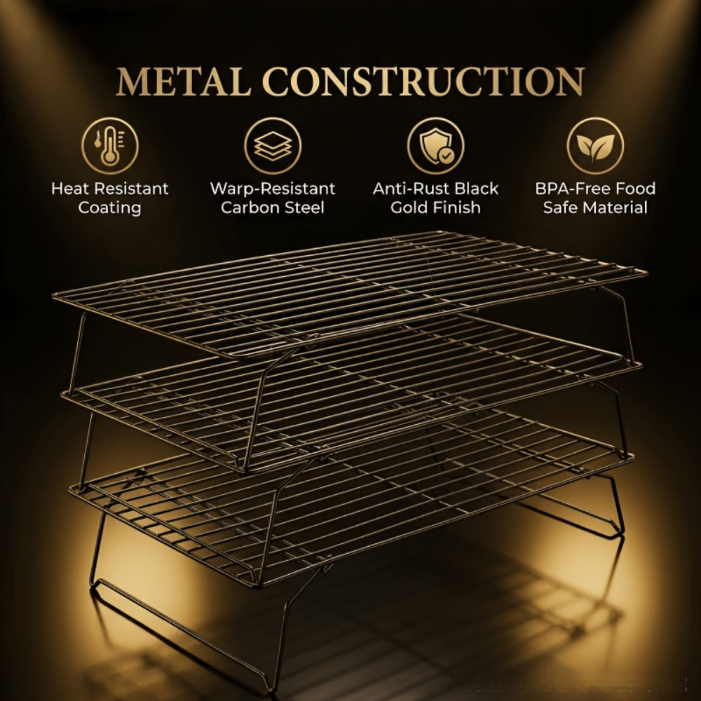 Foldable Cooling Rack for Baking, Stackable Wire Baking Rack with 4-Position Height Adjustment, Collapsible Metal Drying Rack for Cookies Cakes Bread, Camping Grill Rack