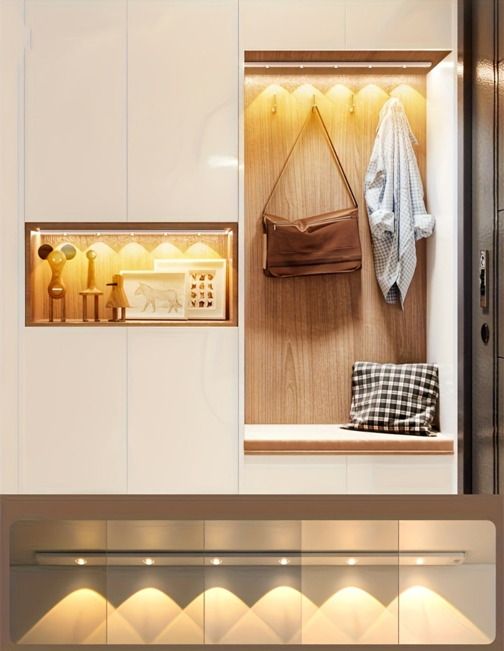 LED Sensor Strip Light USB Rechargeable ¨C 3-Color Dimmable Motion Sensing Wireless Night Light for Kitchen, Wardrobe, Cabinet, Shoe Cabinet & Bedroom (20cm / 30cm / 40cm / 50cm)