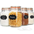 Mason Jars with Airtight Lids 50oz Wide Mouth Glass Storage Jars Square Clip Top Lid with Chalkboard Labels Silicone Gaskets for Kitchen Pantry 4 Pack