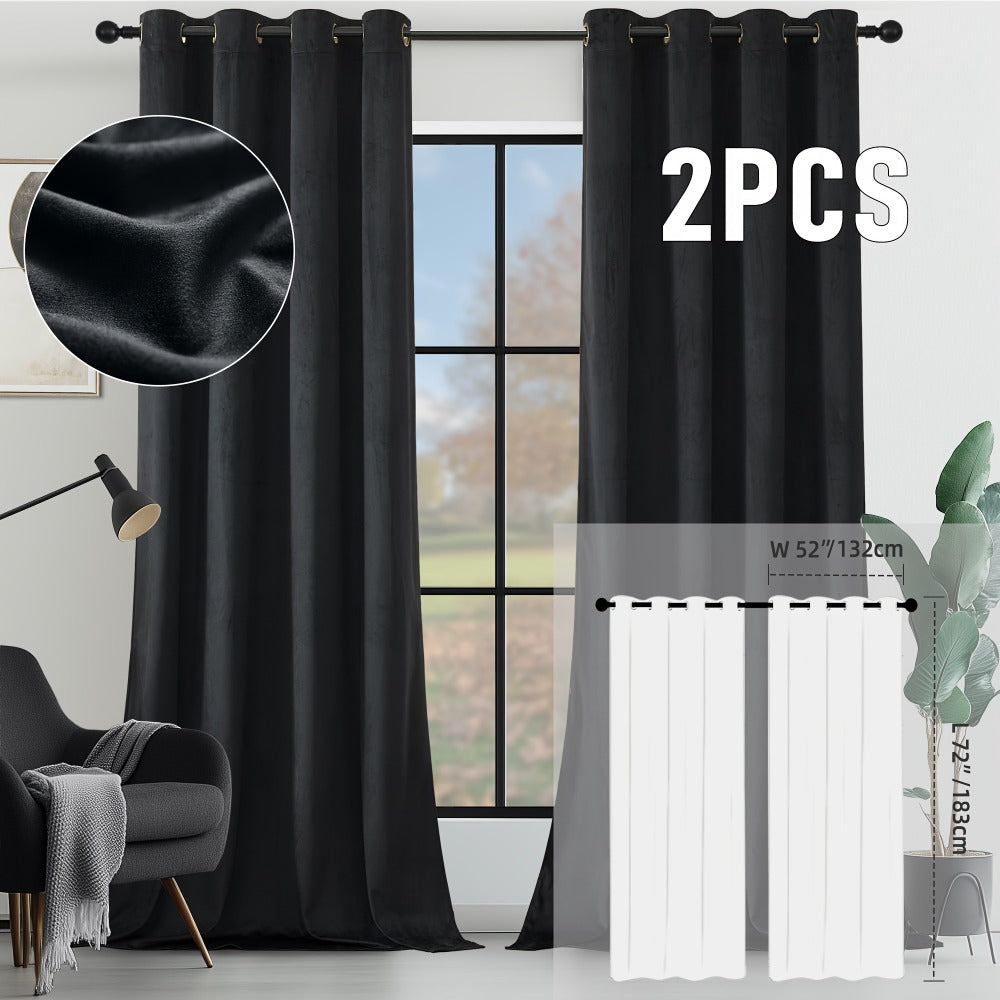 Velvet Room Darkening Curtains 2 Panels | Grommet Top Thermal Insulated Soundproof Blackout Curtains for Living Room Bedroom, Soft Solid Color Vintage Window Drapes