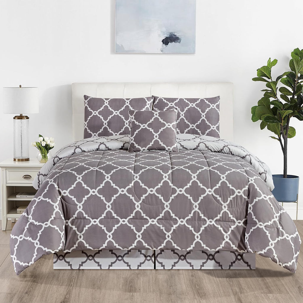 5-Piece Comforter Set ¨C Down Alternative Reversible Quilted Bedding with Bed Skirt & Pillow Shams, Twin Queen King, All Seasons ¨C 13 Colors