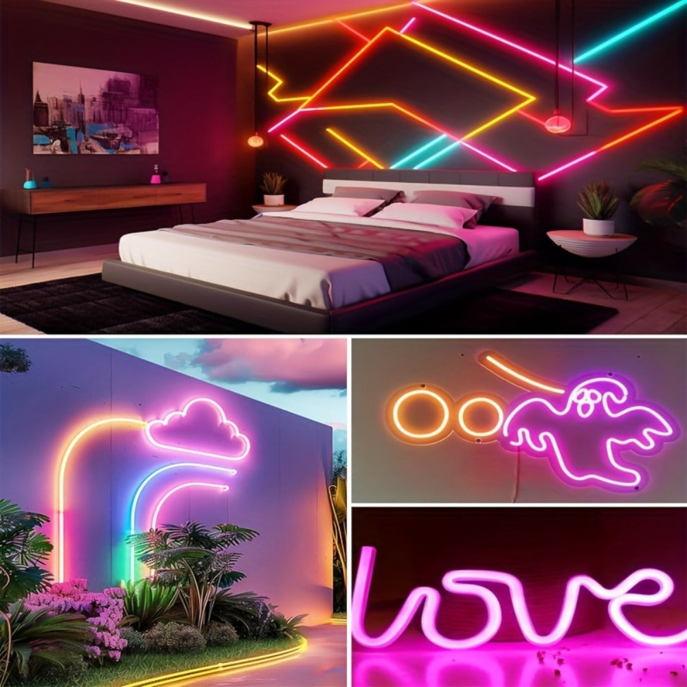 RGB LED Rope Lights with App & Remote Control, IP65 Waterproof Flexible Neon Strip, Music Sync, Multiple Modes, for Gaming Setup, Bedroom, Living Room, Indoor & Outdoor Decoration ¨C 10m & 20m Available