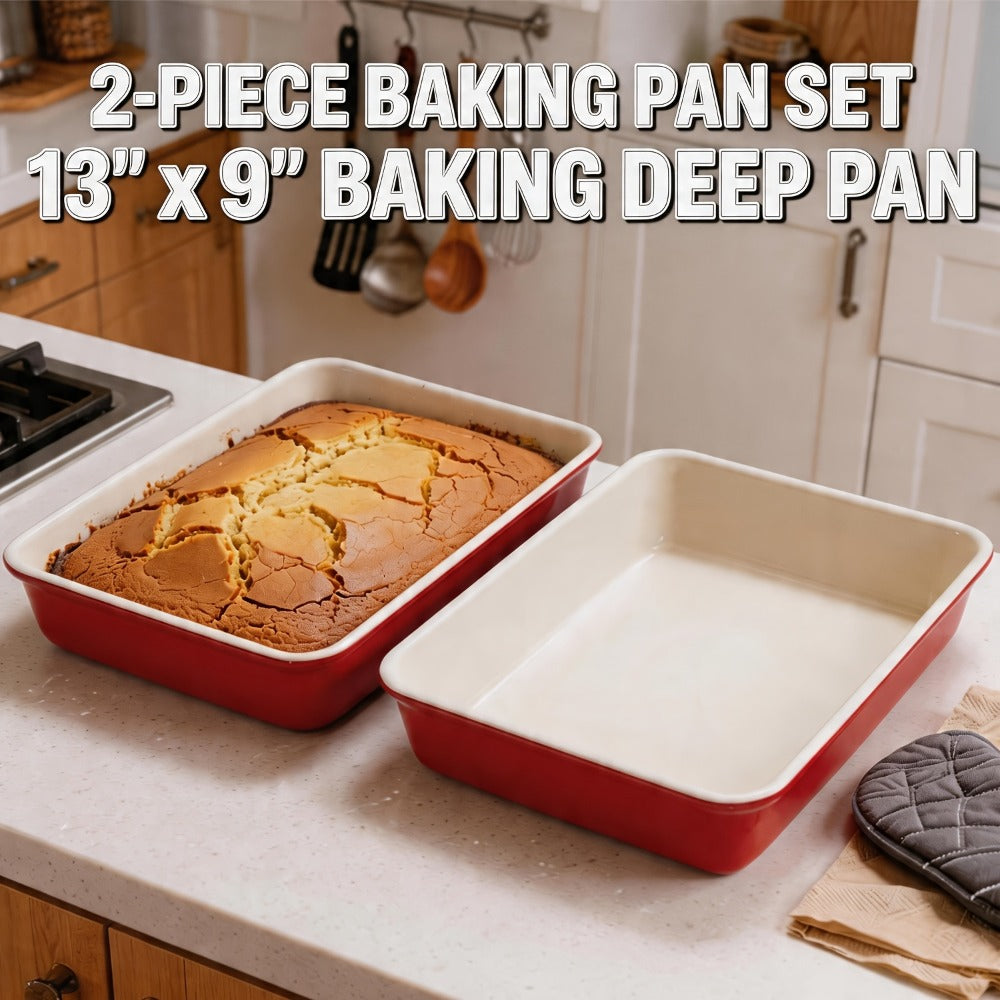 Non-Stick Baking Pan Set Carbon Steel Rectangular Deep Cake Pan Oven Safe Roasting Tray for Cookies Brownies