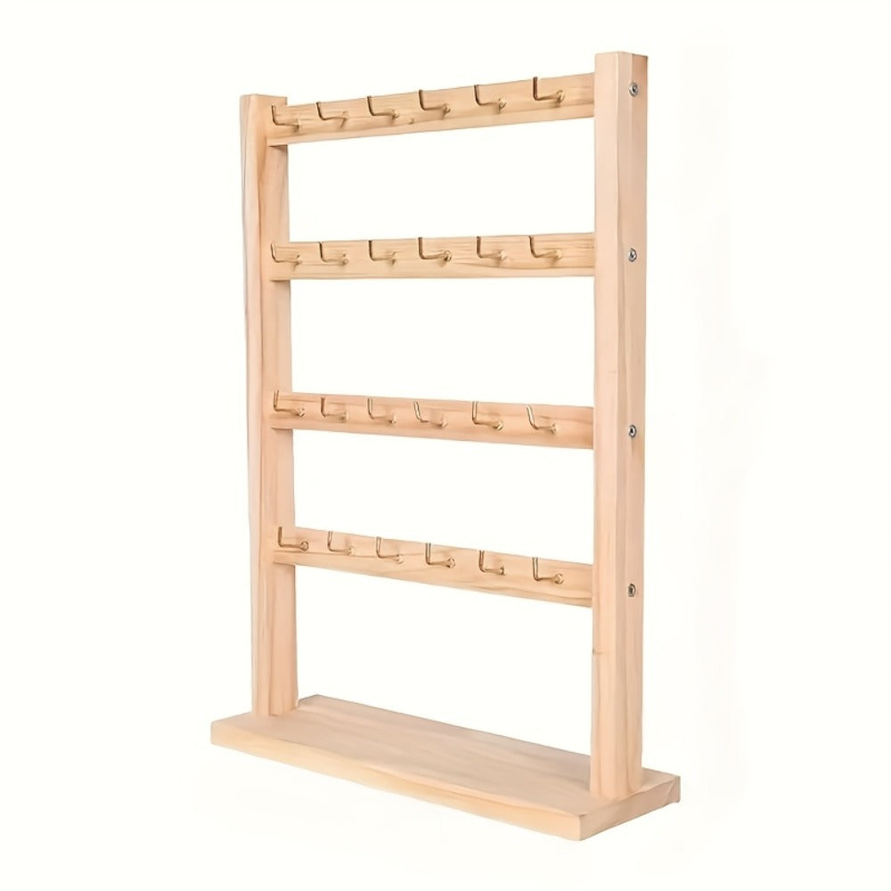 Jewelry Display Stand Multi-Layer Wooden Earring Holder Rack with Hooks Desktop Organizer for Earrings Bracelets Necklaces Keychains Jewelry Tower Storage