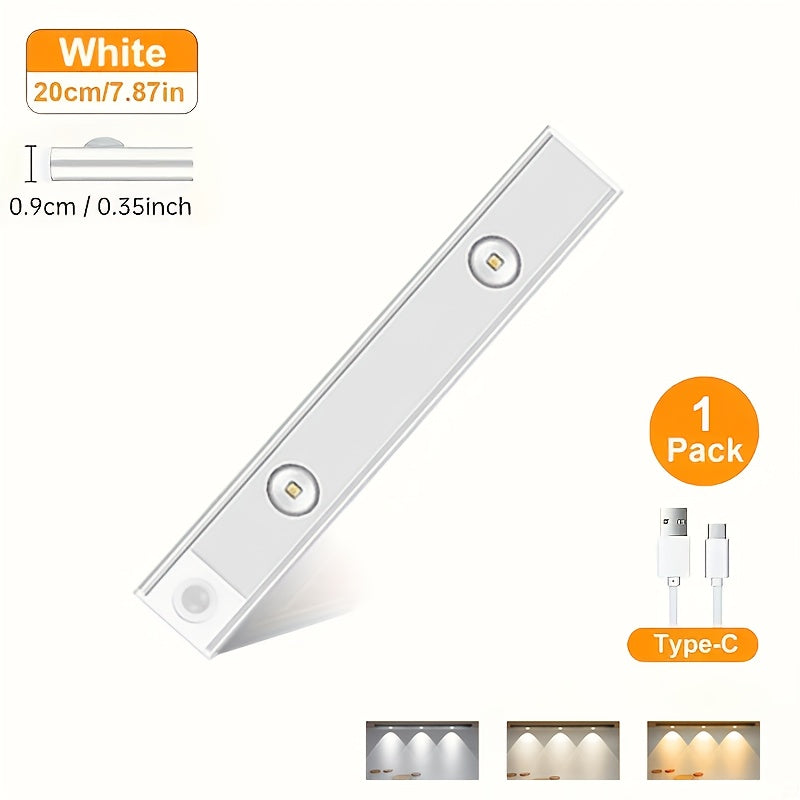 LED Motion Sensor Light USB-C Rechargeable 3 Color Temperatures Stepless Dimming Wireless Magnetic Under Cabinet Closet Night Light 1 2 4 Pack 20cm 30cm 40cm 50cm