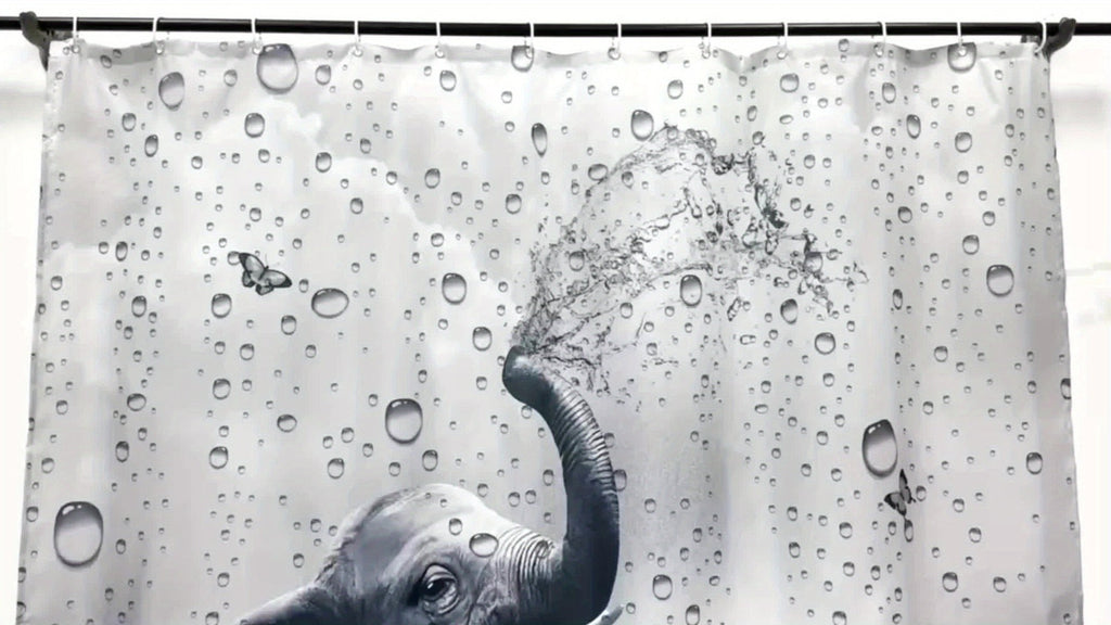 Shower Curtain Set Funny Elephant Bathroom Decor with Hooks Anti-Slip Floor Mat Toilet U-Shaped Mat African Wildlife Bath Decor Gray