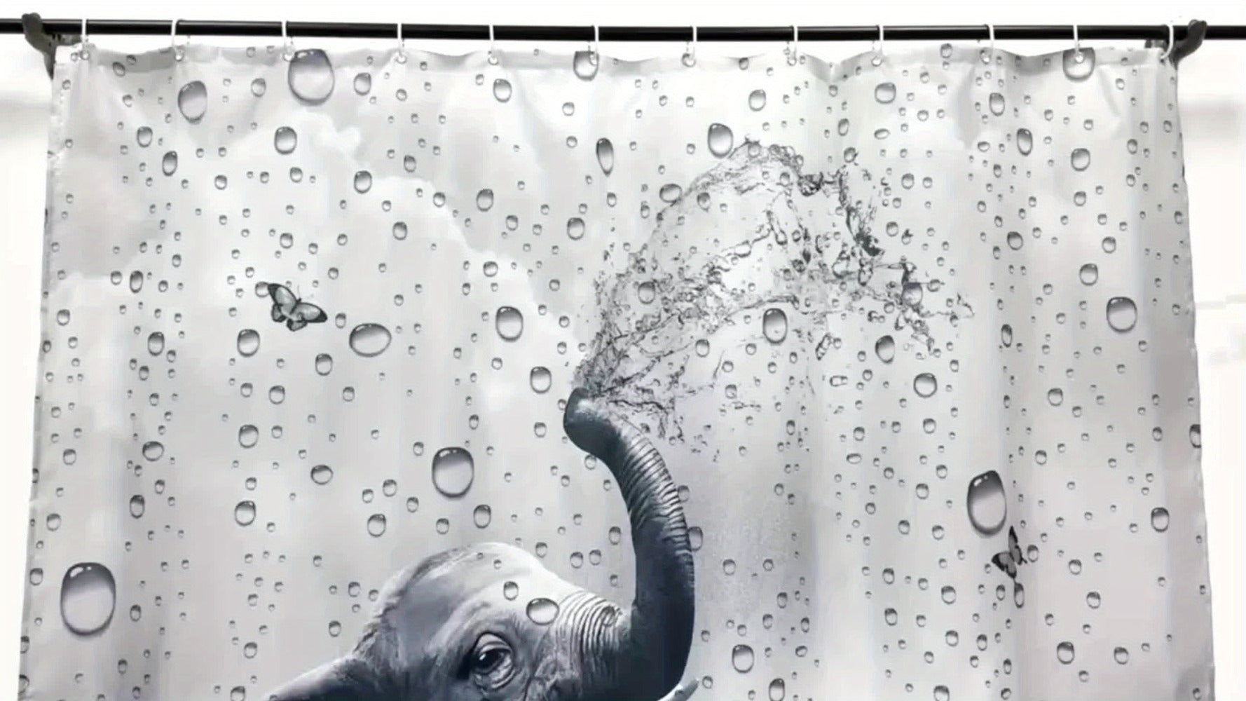 Shower Curtain Set Funny Elephant Bathroom Decor with Hooks Anti-Slip Floor Mat Toilet U-Shaped Mat African Wildlife Bath Decor Gray