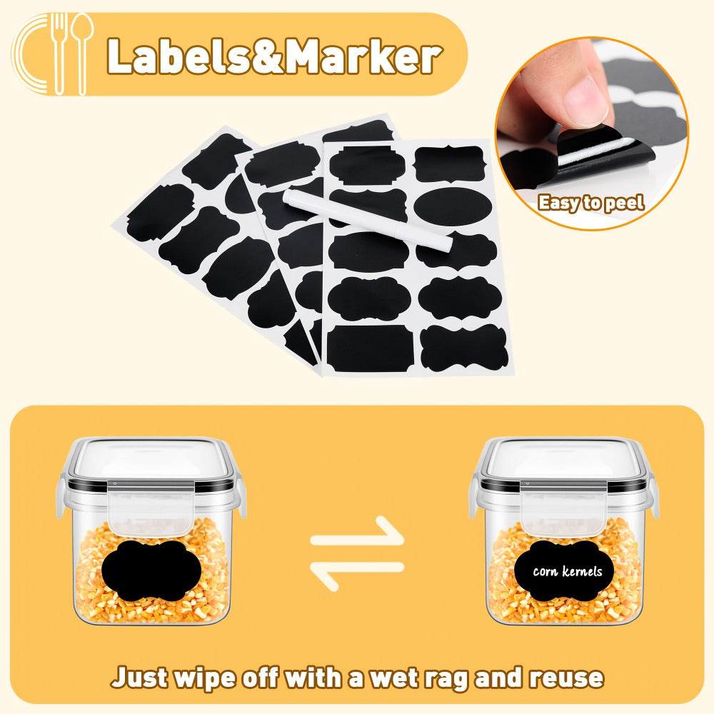 Airtight Food Storage Containers with Lids, BPA Free Leakproof Stackable Kitchen Organizer Set for Grain Nuts Cereal Pasta Dog Cat Food, with Labels & Marker