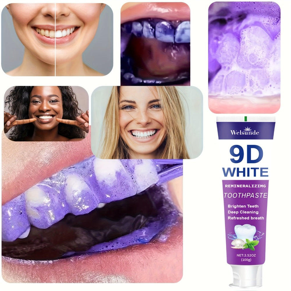 Remineralizing Toothpaste 4-Pack ¨C 9D Purple Hypoallergenic Formula with Essential Oils, 400g Deep Cleaning Whitening Toothpaste for Sensitive Teeth, Gentle Gum Care & Fresh Breath, Daily Home & Travel Oral Hygiene
