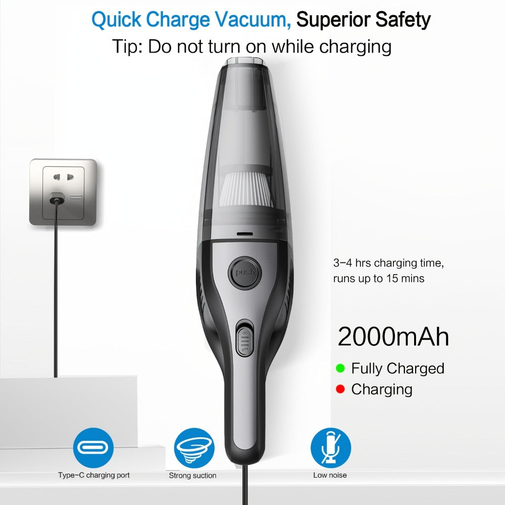Cordless Handheld Vacuum Cleaner 5KPa 40dB Quiet Lightweight Rechargeable with Crevice Tool for Home Kitchen Car Office Pet Hair