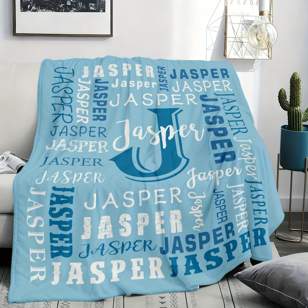 Personalized Flannel Blanket 280GSM Custom Name - Soft All-Season Throw Blanket for Home Picnic Travel, Cozy Polyester Gift Blanket Multi-Color Options