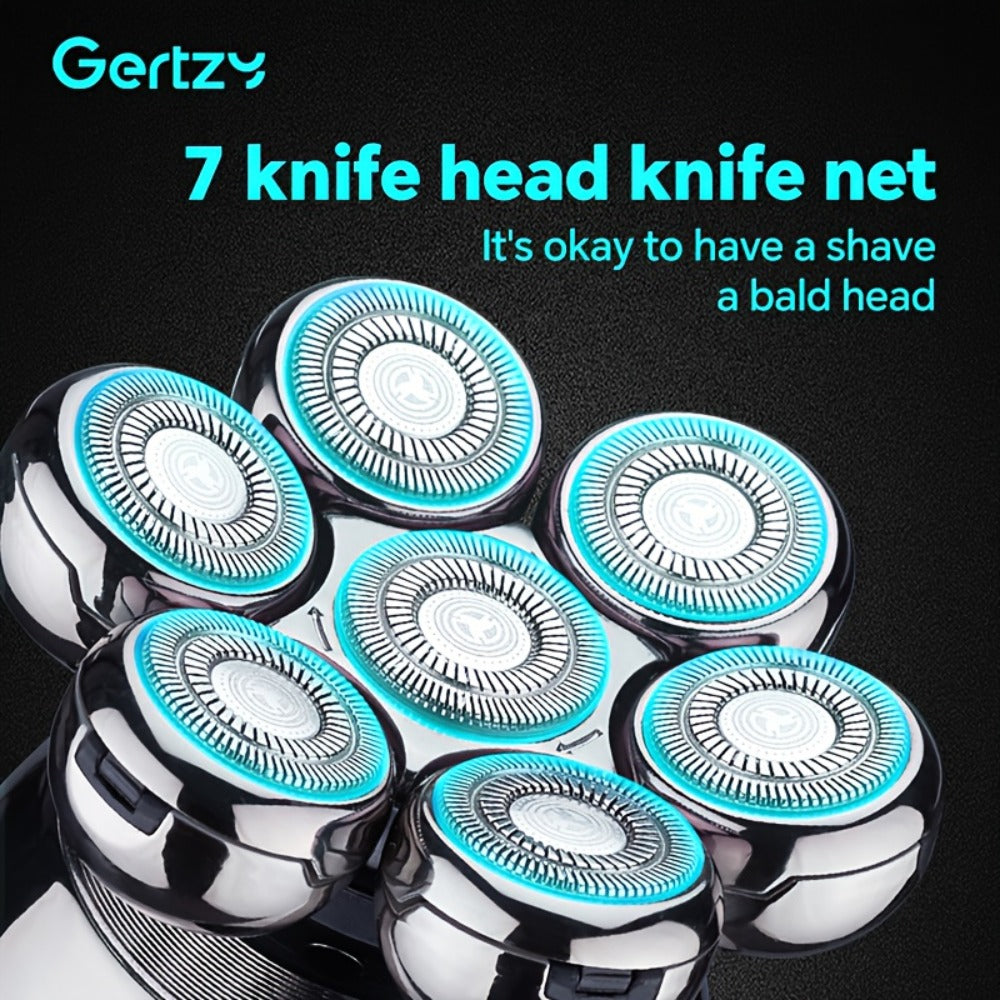 Electric Head Shaver for Bald Men 5-in-1 Grooming Kit with Rotary Blades, Hair Clipper, Nose Trimmer, Cleaning Brush & Scalp Massager ¨C Cordless Rechargeable Skull Shaver, Silver & Gold