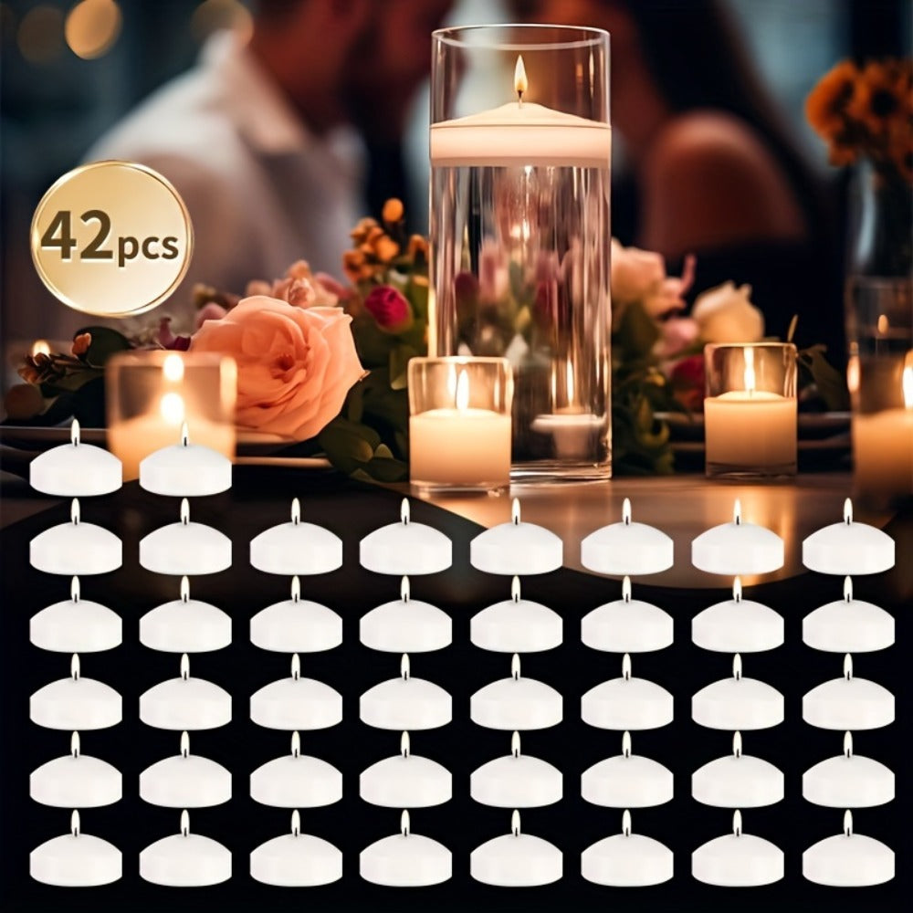 Floating Candles White Set of 42 ¨C 1.5 Inch Small Pool Candles, 4-8 Hour Burn, Wedding Centerpiece, Pool Party, Christmas, Halloween, Easter & Thanksgiving Ambience Decoration