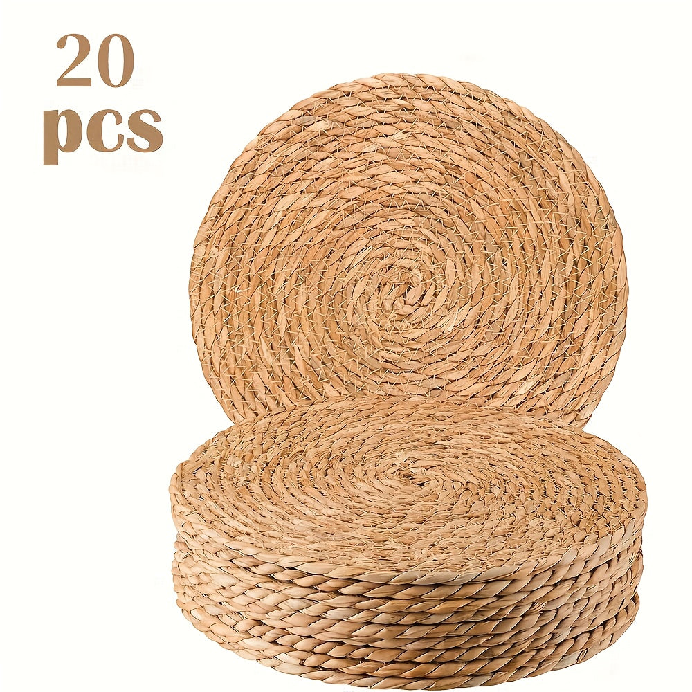 Round Placemats for Dining Table 12 Inch Boho Jute Braided Charger Plates Rattan Wicker Farmhouse Rustic Table Mats Set