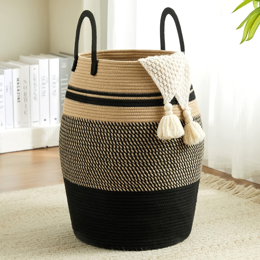 Laundry Hamper Basket Large Bohemian Foldable Clothes Hamper with Extended Handle - Fabric Oval Storage Bin for Bedroom Dorm Hotel, Space-Saving Tall Cloth Basket 22 Inch, Collapsible Laundry Basket