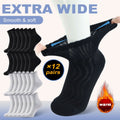 Diabetic Socks for Men & Women, 12 Pairs Non-Binding Wide Top Ankle Socks with Extra Cushioned Sole, Seamless Toe, Soft Cotton Comfort Socks for Sensitive Feet, Black & White