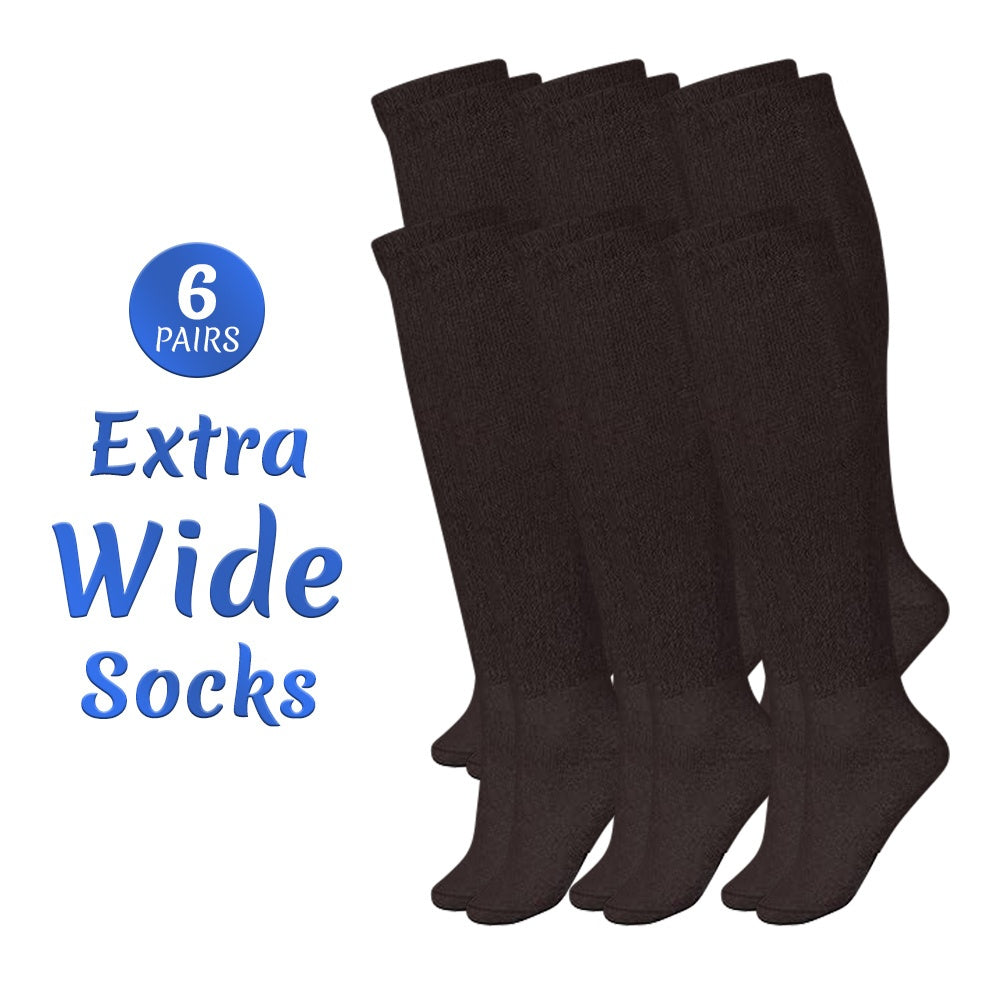 Extra Wide Socks for Swollen Feet 6 Pairs Stretch to 30 Inch Non-Binding Seamless Loose Fit Neuropathy Bariatric Edema Socks for Men Women Plus Size Seniors Multi Color