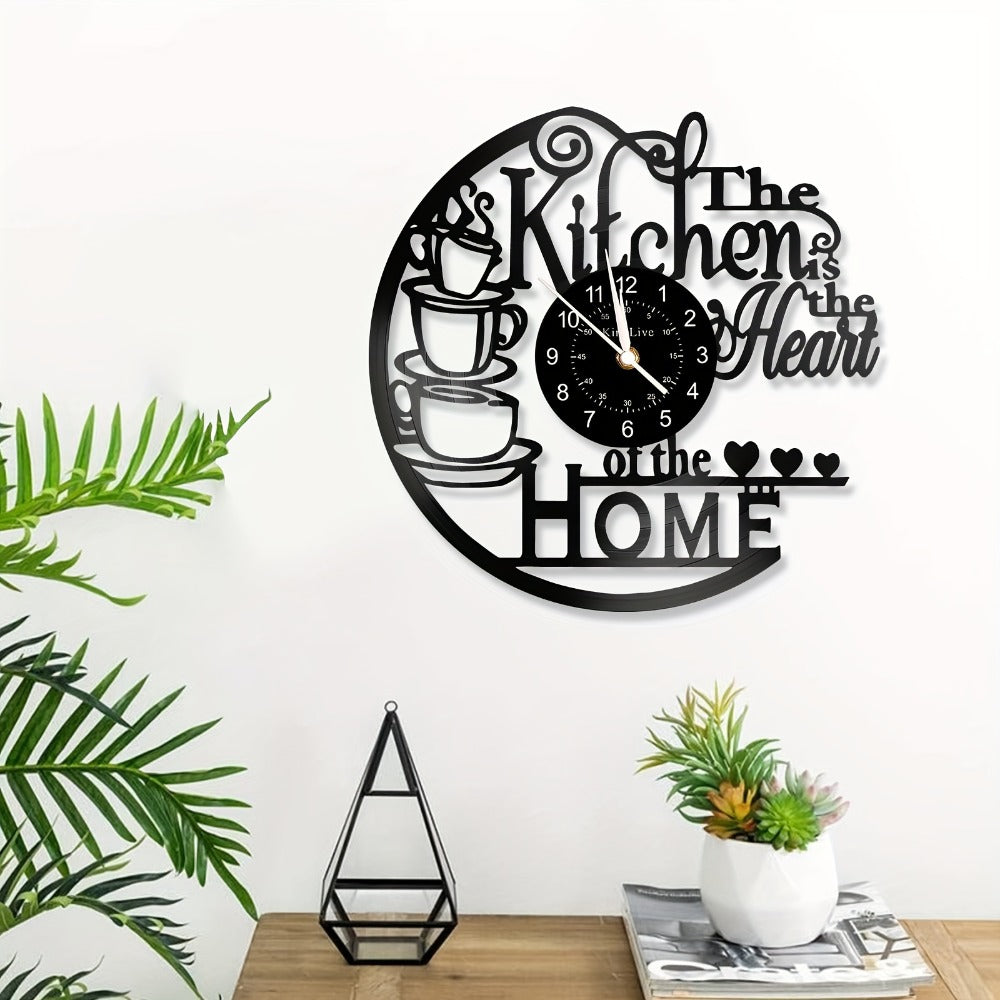 Coffee Vinyl Record Wall Clock Silent, Decorative Coffee Cup Design Clock for Kitchen Living Room Bedroom, Unique Home Decor Gift for Coffee Lovers Christmas Birthday