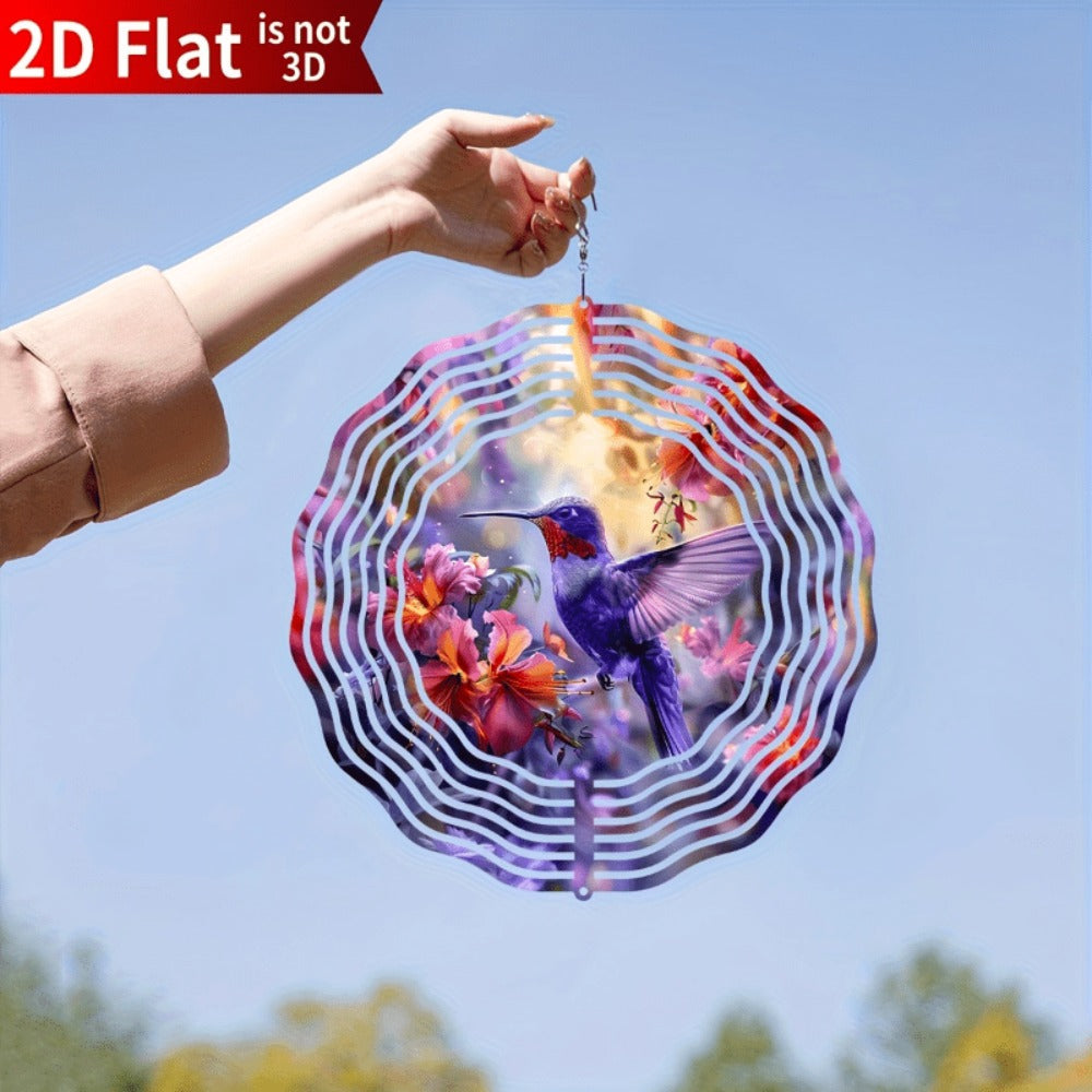 Hummingbird Wind Spinner for Garden ¨C 10¡± Kinetic Metal Sculpture with Color-Changing Feathers, Wind-Powered 2D Flat Iron Art for Outdoor Yard Decor, Patio Stake Ornament, Bird Lover Gift