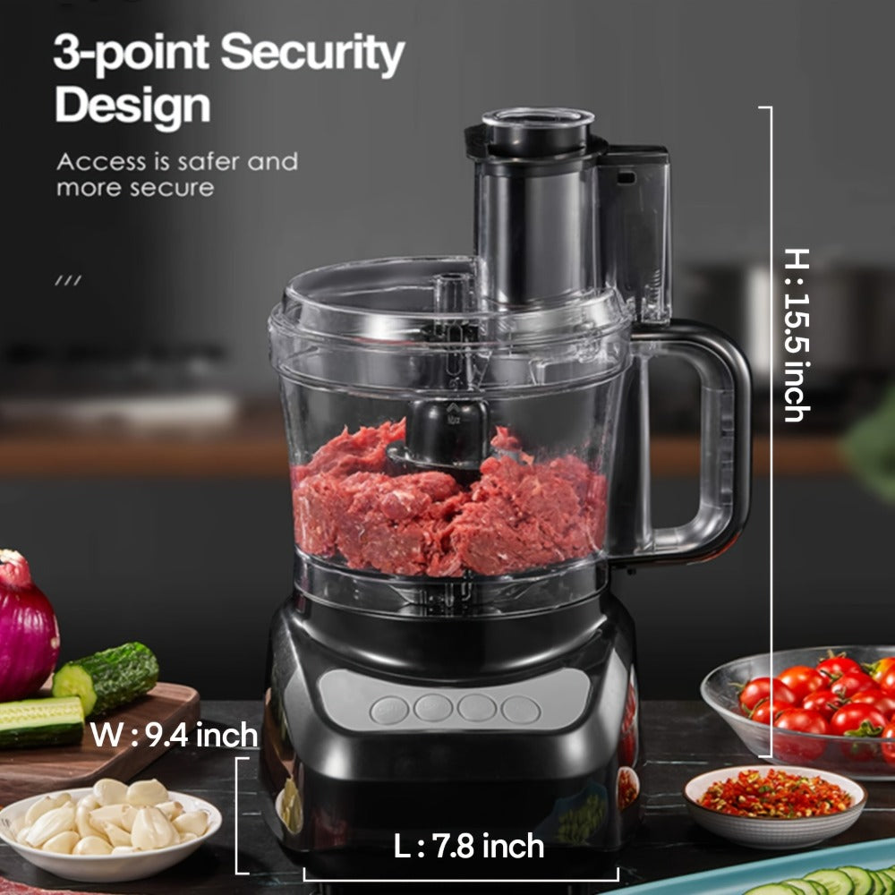 12 Cup Food Processor 6 Functions - Chopping, Slicing, Shredding, Purees & Dough, Large Capacity Electric Kitchen Food Processor for Meal Prep, Vegetables, Fruits & Baking, Black