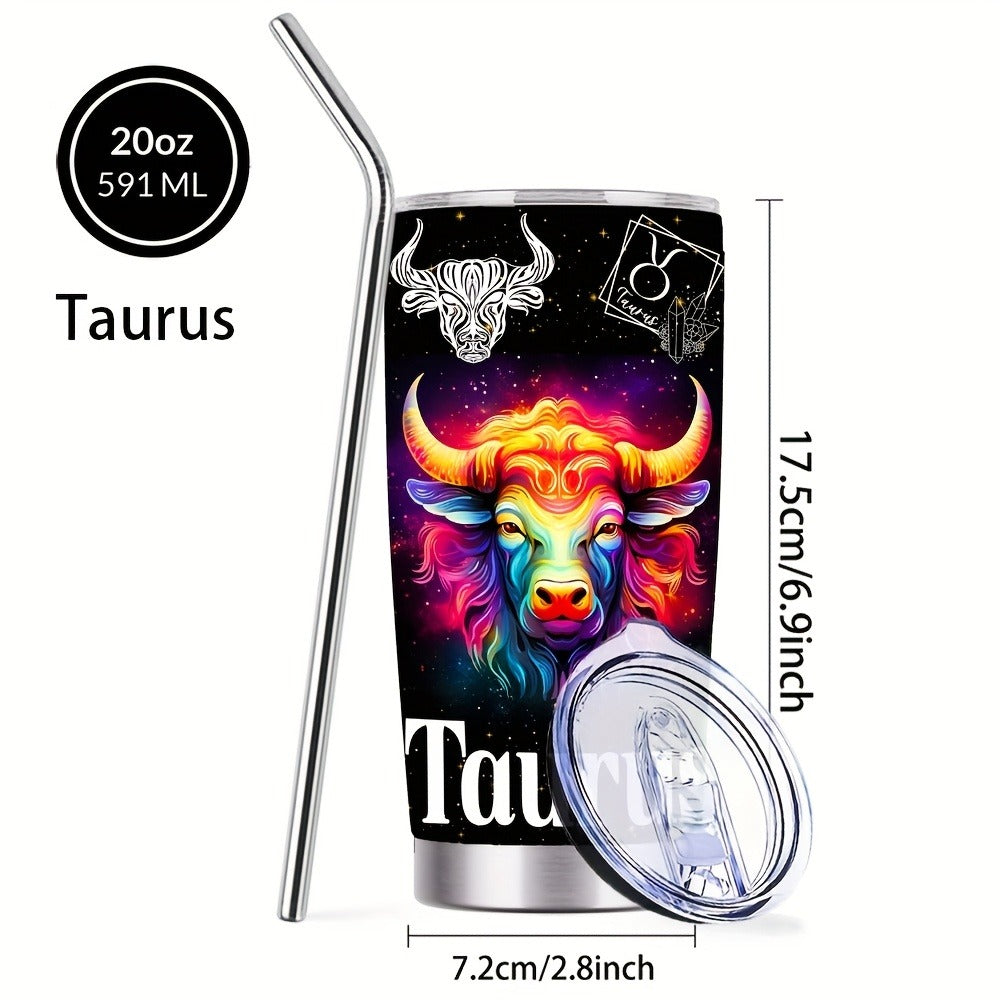 Zodiac Sign Insulated Tumbler 20oz Stainless Steel Travel Cup with Lid & Straw Hot Cold Drinks Horoscope Coffee Mug Gift for Men Women Birthday Christmas