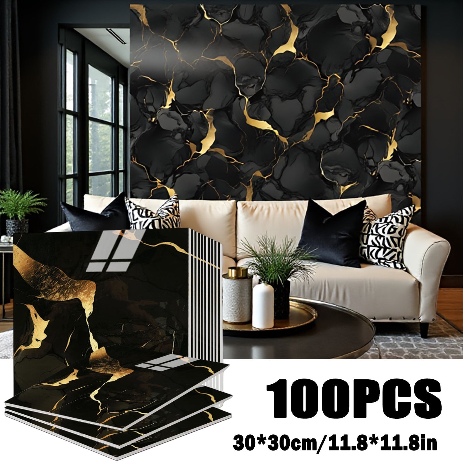 Self-Adhesive Marble Tile Stickers 11.8x11.8in Peel and Stick Wall Tiles for Bathroom Kitchen Backsplash ¨C Waterproof 3D Glossy Imitation Marble Wall Panel, Easy to Install, 50 or 100 Pack