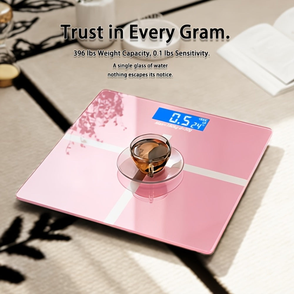 Digital Bathroom Scale High Precision ¨C 396 lb Capacity Electronic Weight Scale with LCD Display, Available with Tape Measure & Storage Rack, Compact Body Weight Scale for Home Bathroom & Fitness