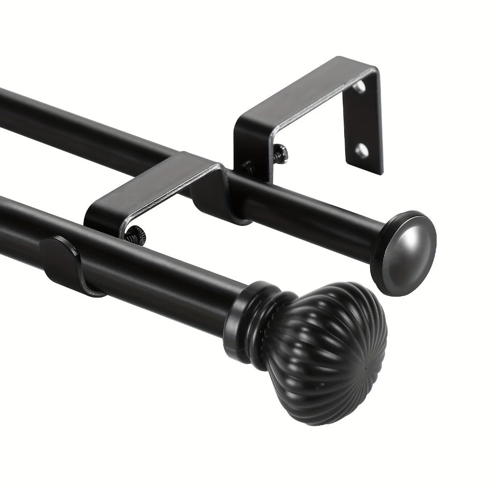 Double Curtain Rod Set Adjustable with Fluted Ball Finials Double Brackets 4 Colors 2 Sizes Window Curtain Hardware