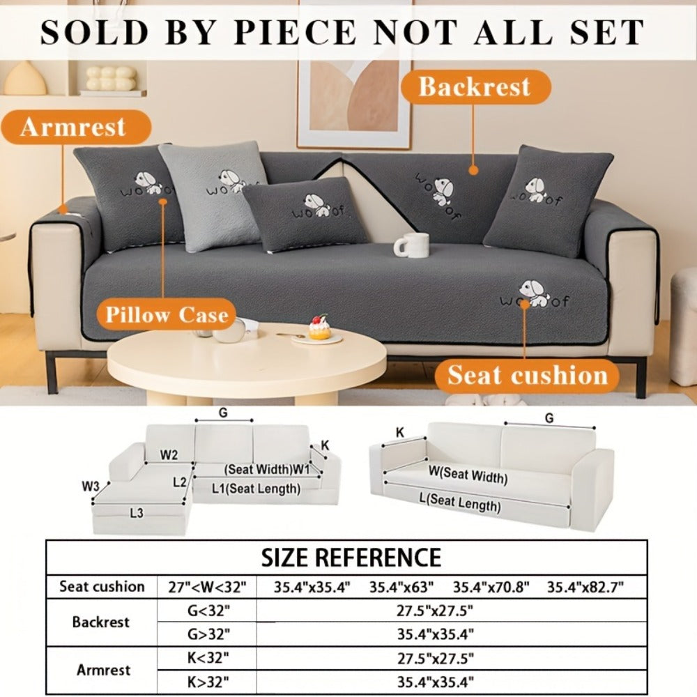 Sherpa Plush Sofa Cover Non-Slip | Thick Fleece Couch Protector, Pet Friendly Furniture Shield, 1 to 4 Seat, Armrest Backrest Pillowcase, Deep Gray Light Gray Coffee Off White
