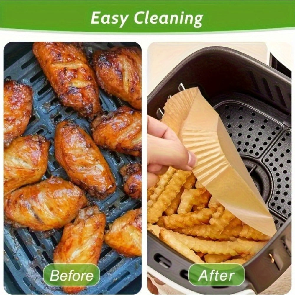 Air Fryer Parchment Paper Liners 250pcs - Non-Stick Disposable Square Liner Sheets for 5-8QT Air Fryer Basket Baking Roasting Microwave Unbleached