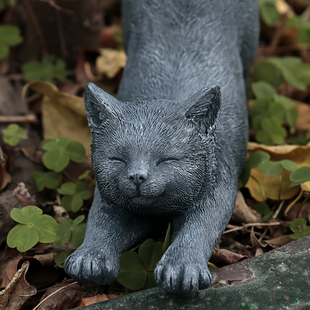Yoga Cat Statue Hand-Painted Stretching Cat Figurine Grey Resin Decorative Sculpture for Home Office Garden Indoor Outdoor Decor Cat Lover Gift High-Quality Finish Stylish Ornament