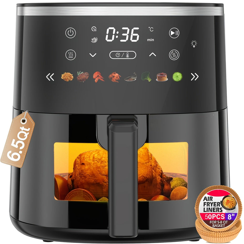 Air Fryer 6QT with 8 Preset Functions, Visible Window, Adjustable Temperature & Timer ¨C Large Capacity Oil-Free Cooker for Crispy Fries, Chicken, Vegetables & More, Easy to Clean Home Kitchen