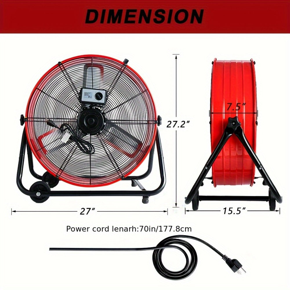 Industrial Floor Fan 24 Inch 9000 CFM Heavy Duty Drum Fan 3-Speed 360 Degree Tilt with Casters and Handle for Warehouse Garage Patio Workshop Gym Large Area Cooling