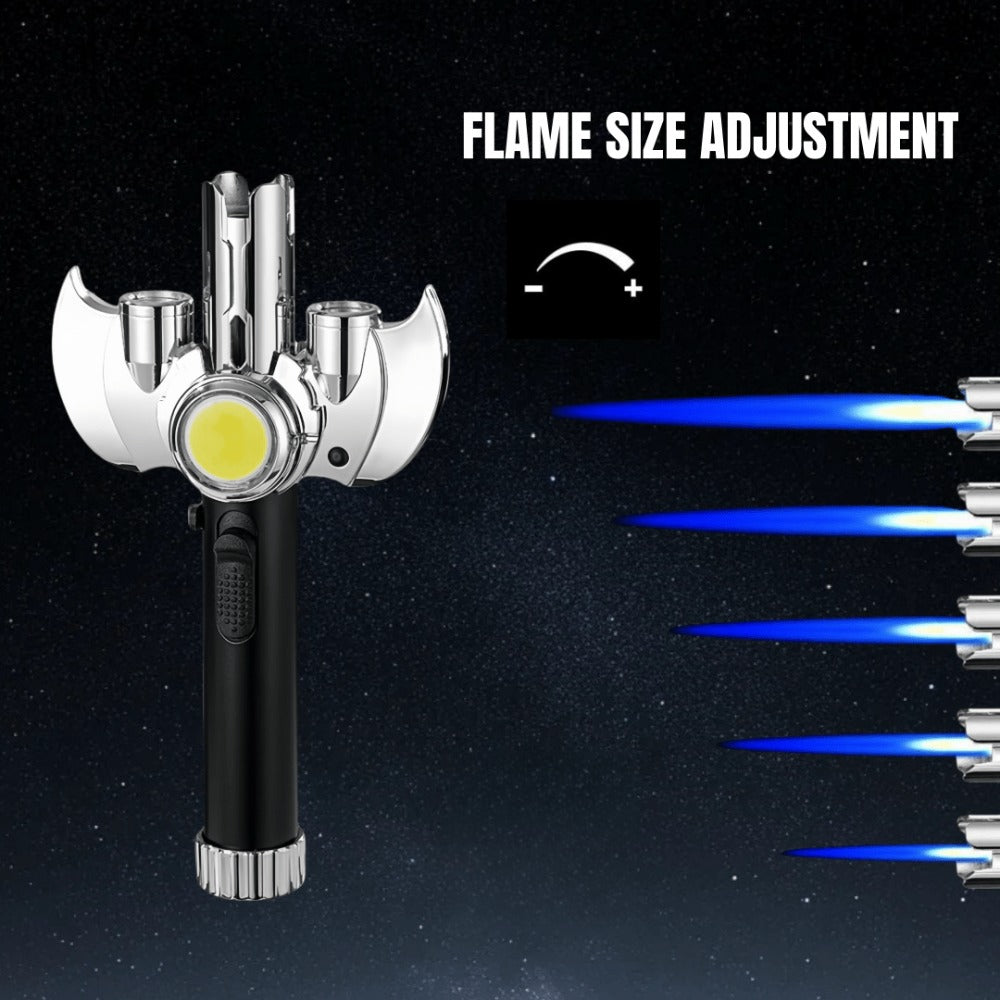 Torch Lighter Metal Jet Flame, Large Windproof Butane Torch with COB Light, High-Power Refillable Flamethrower for Barbecue, Baking, Camping, Moxibustion & Outdoor Use ¨C Black & Silver (Butane Not Included)