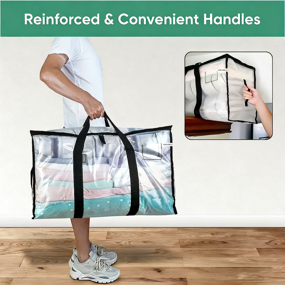 Heavy-Duty Moving Bags Set of 6 ¨C Oversized Storage Totes with Reinforced Handles & Snap-Close Lid, Space Saver Bags for Clothes, Quilts & Moving Supplies, Transparent
