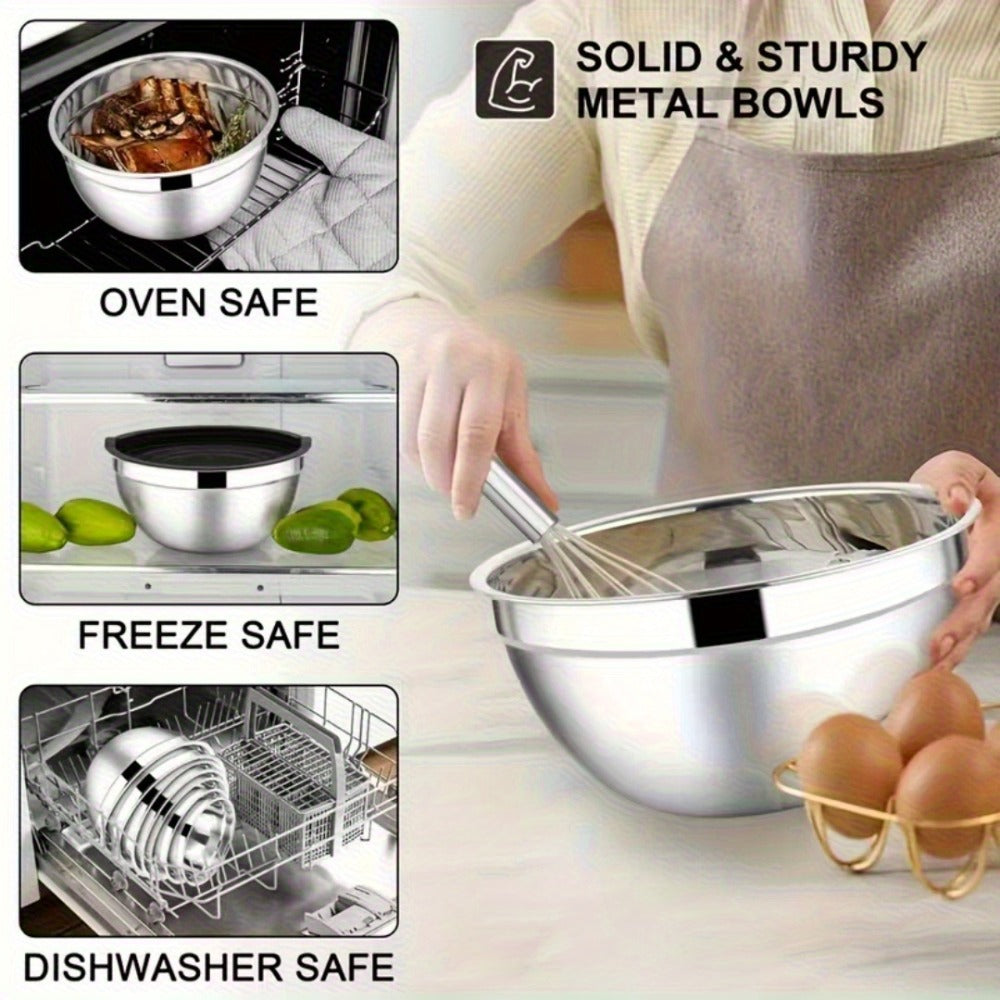 Stainless Steel Mixing Bowls with Airtight Lids Set of 14 Seven Nesting Bowls 0.7 to 4.5QT for Mixing Serving Salad Food Prep Kitchen Storage