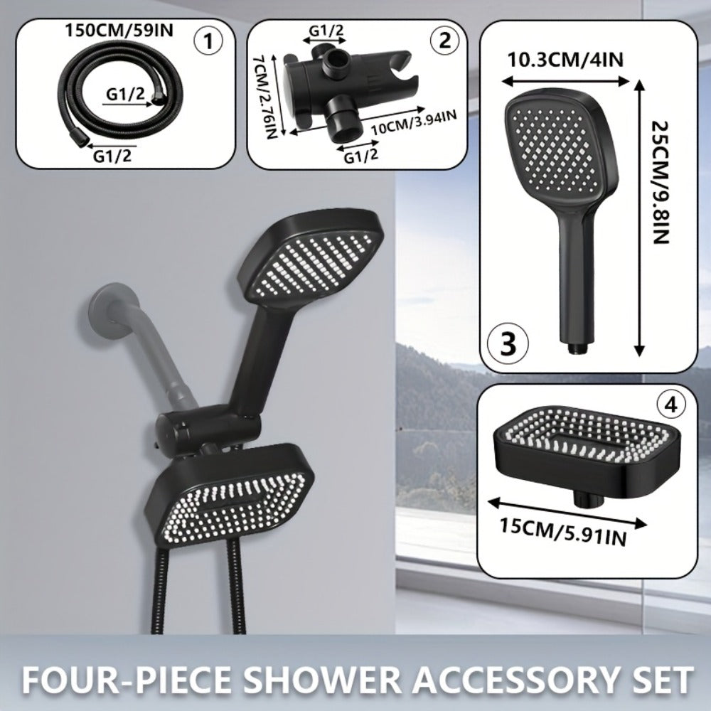 2-in-1 High Pressure Handheld Shower Head Set with Rain Showerhead ¨C Long Hose T-Valve ABS Wall Mount Bathroom Upgrade