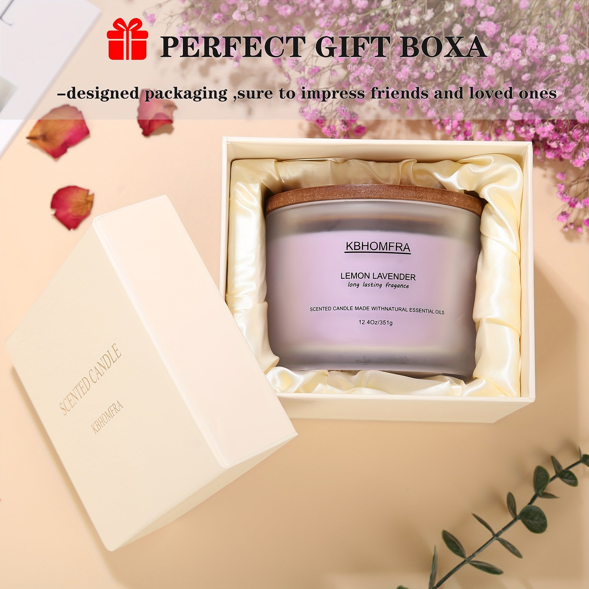 Scented Candles 3-Wick Large Soy Wax Candle 12.4oz - 70 Hour Burn Time, Natural Soy Blend & Beeswax, Luxury Gift Box, 6 Scents: Vanilla Coconut, Lemon Lavender, Jasmine, Citrus Sage, Pink Sands, Gardenia