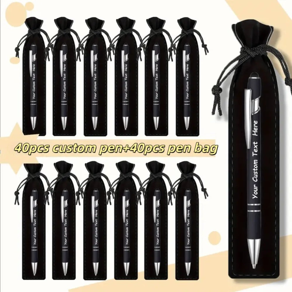 Custom Ballpoint Pens with Pencil Pouch Bulk Set ¨C Personalized Ballpoint Pen Pack for Corporate Gifts, School Supplies, Office Promotions | 20/30/80 PCS Customized Pen & Bag Bundle