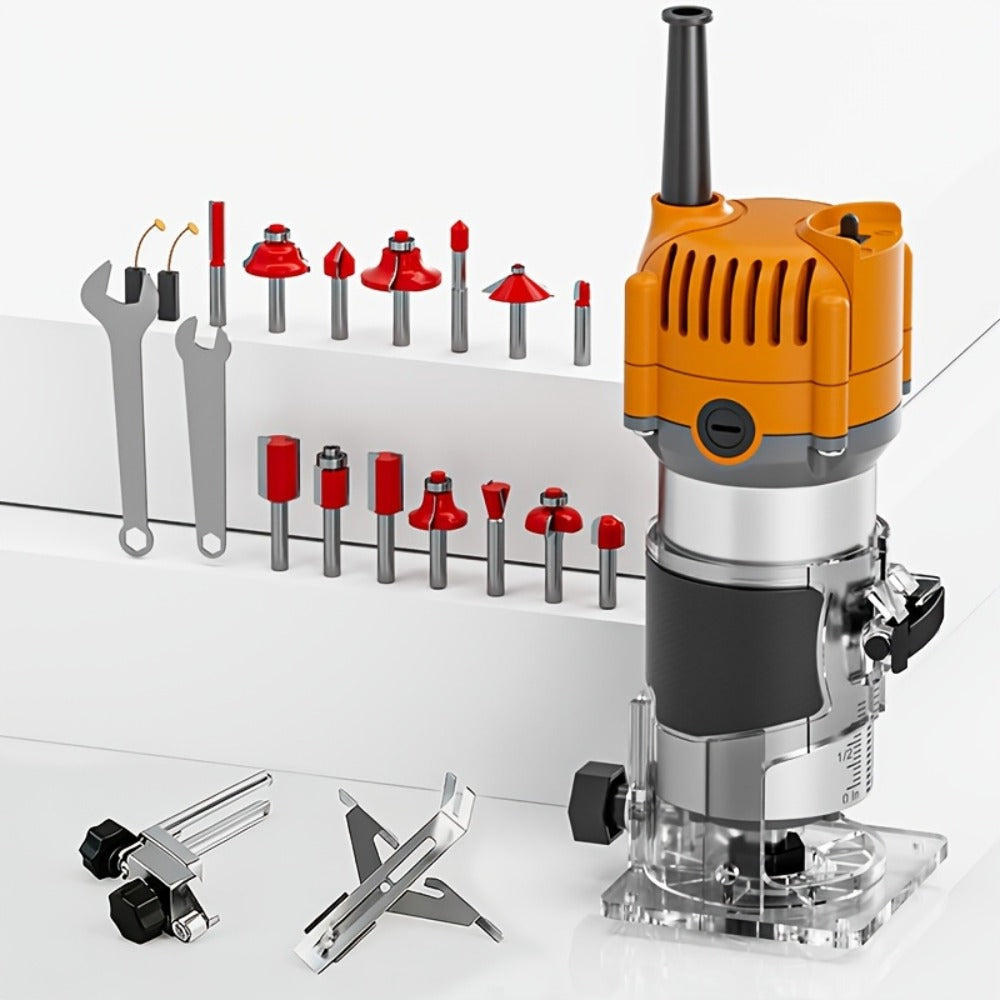 Wood Router Edge Trimmer 800W 6.1Amp Compact Hand Router Tool 35000RPM with Variable Speed, 1/4¡± Collet, Router Bit Set for Woodworking Slotting Carving Edge Treatment DIY Projects