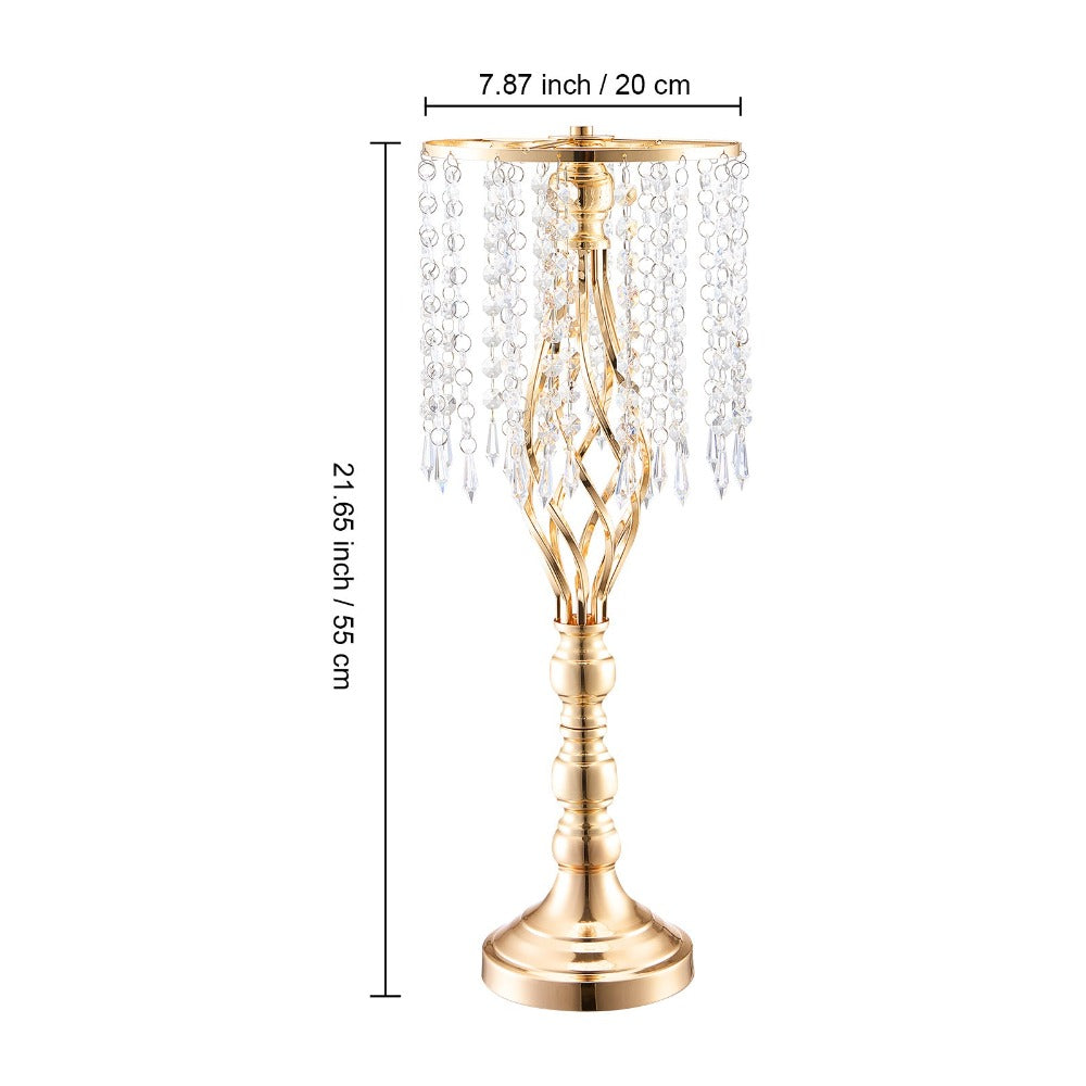 Wedding Flower Stand Vase Gold Crystal Centerpiece Tall Floral Stand for Party Table Decor Hollow Spiral Design Carbon Steel No-Tool Assembly for Weddings Events Banquets Hotels