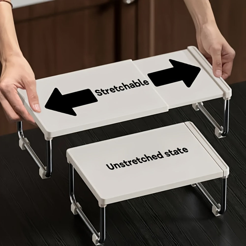 Desktop Storage Organizer Multi-Tier Expandable with Transparent Lid PP Stainless Steel Space-Saving Countertop Box for Kitchen Bathroom Cosmetics