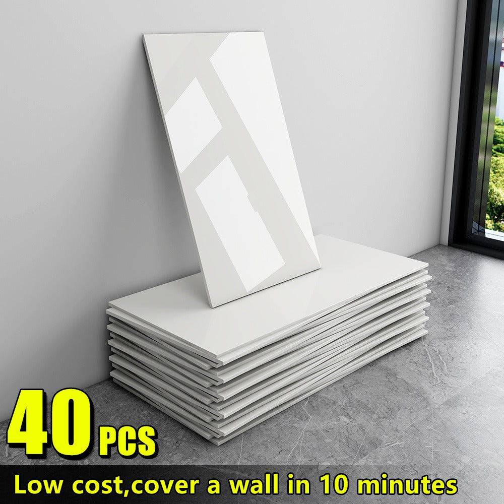 Marble Peel and Stick Wall Panels Self-Adhesive 3D Decorative Tiles - Glossy Marble Sheets for Bathroom Kitchen Living Room - Removable Vinyl Planks White Grey Black Imitation Stone DIY Home Decor