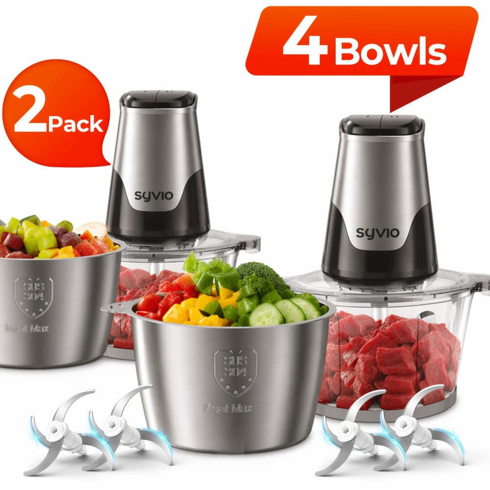 Mini Food Processor 450W with 2 Bowls ¨C Electric Food Chopper, 4 Bi-Level Blades, Meat Grinder for Baby Food, Meat, Onion & Vegetables, 2 Speed