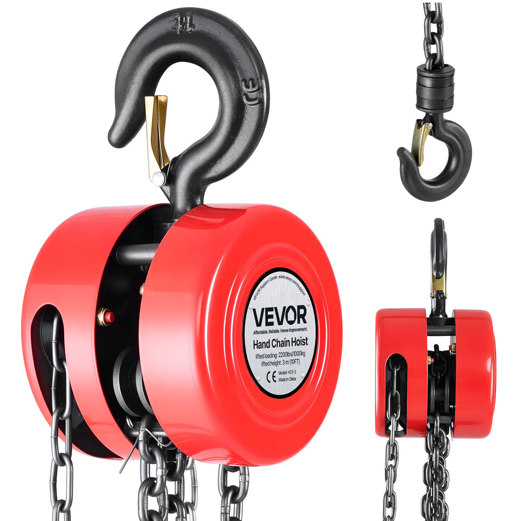 Hand Chain Hoist 2200 lb / 4400 lb Manual Chain Block with G70 Chain ¨C 8 ft / 10 ft / 20 ft Lift Height, 360¡ã Rotating Hooks, Security Brake, for Garage, Construction & Warehouse Lifting