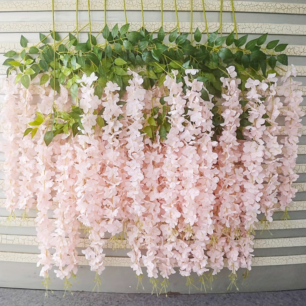 Artificial Wisteria Hanging Flowers 24pcs Fake Wisteria Vine Garland Silk Flower String for Wedding Home Party Backdrop Wall Decor Light Pink