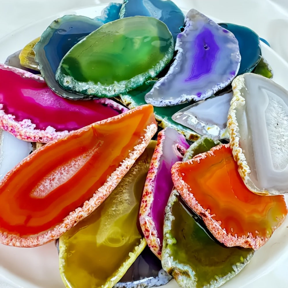 Natural Agate Slices Pendants 20pcs - Mixed Colors Polished Stone Drilled Beads for Jewelry Making, Wind Chime & DIY Crafts