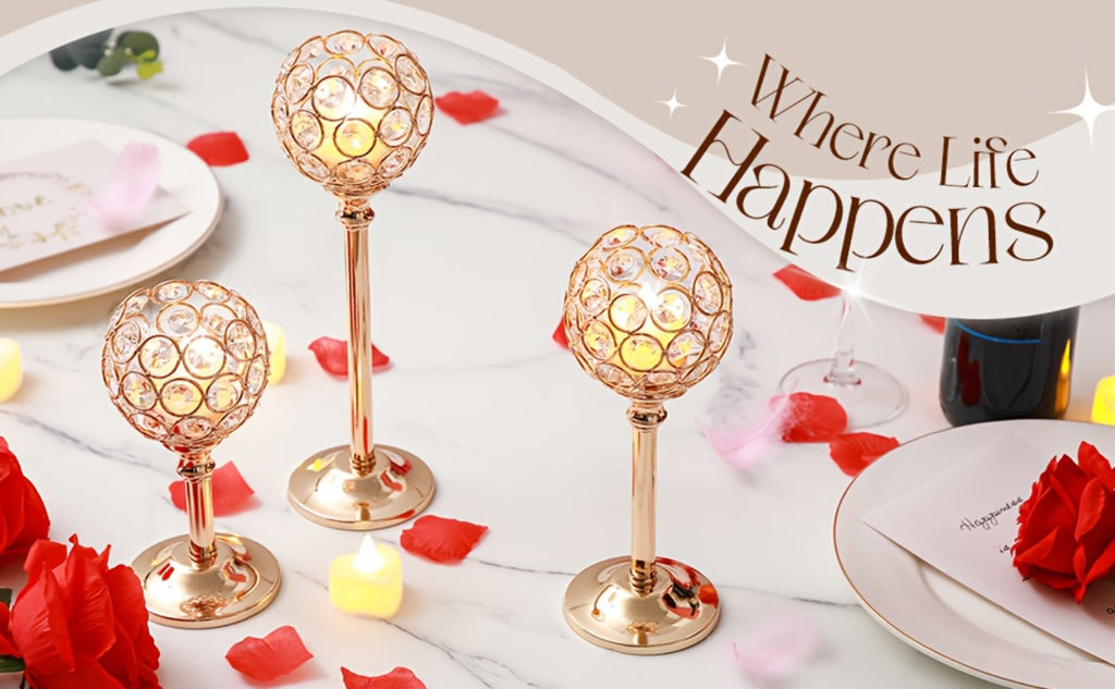 Crystal Candle Holders Set of 3 - Windproof Glass Taper Candle Holder for Wedding Table Centerpiece, Home Decor, Holiday Dinner, Birthday Gift
