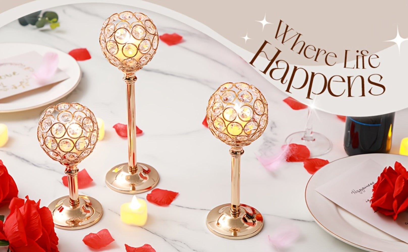 Crystal Candle Holders Set of 3 - Windproof Glass Taper Candle Holder for Wedding Table Centerpiece, Home Decor, Holiday Dinner, Birthday Gift