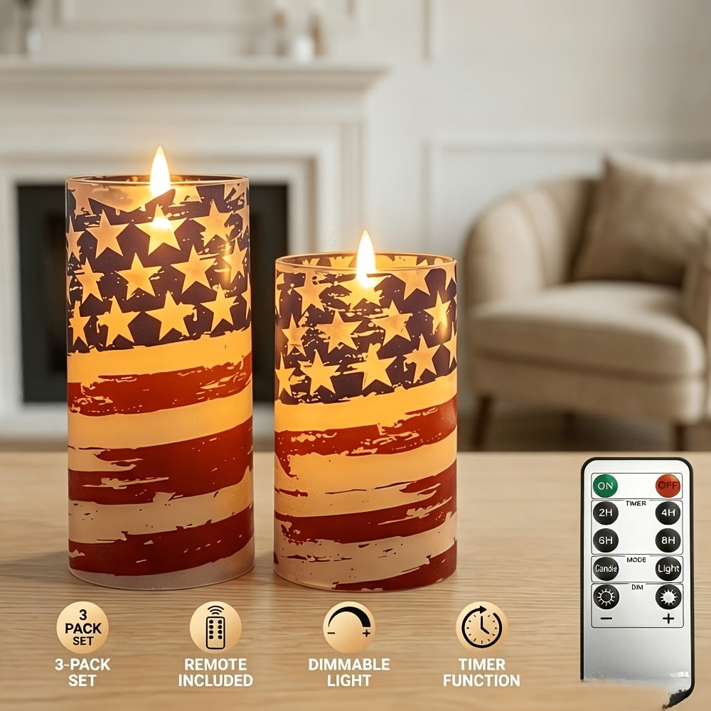 Flameless LED Candles with Remote Control, Flickering Flame Effect, Independence Day Patriotic Home Decor, Memorial Day Table Centerpiece